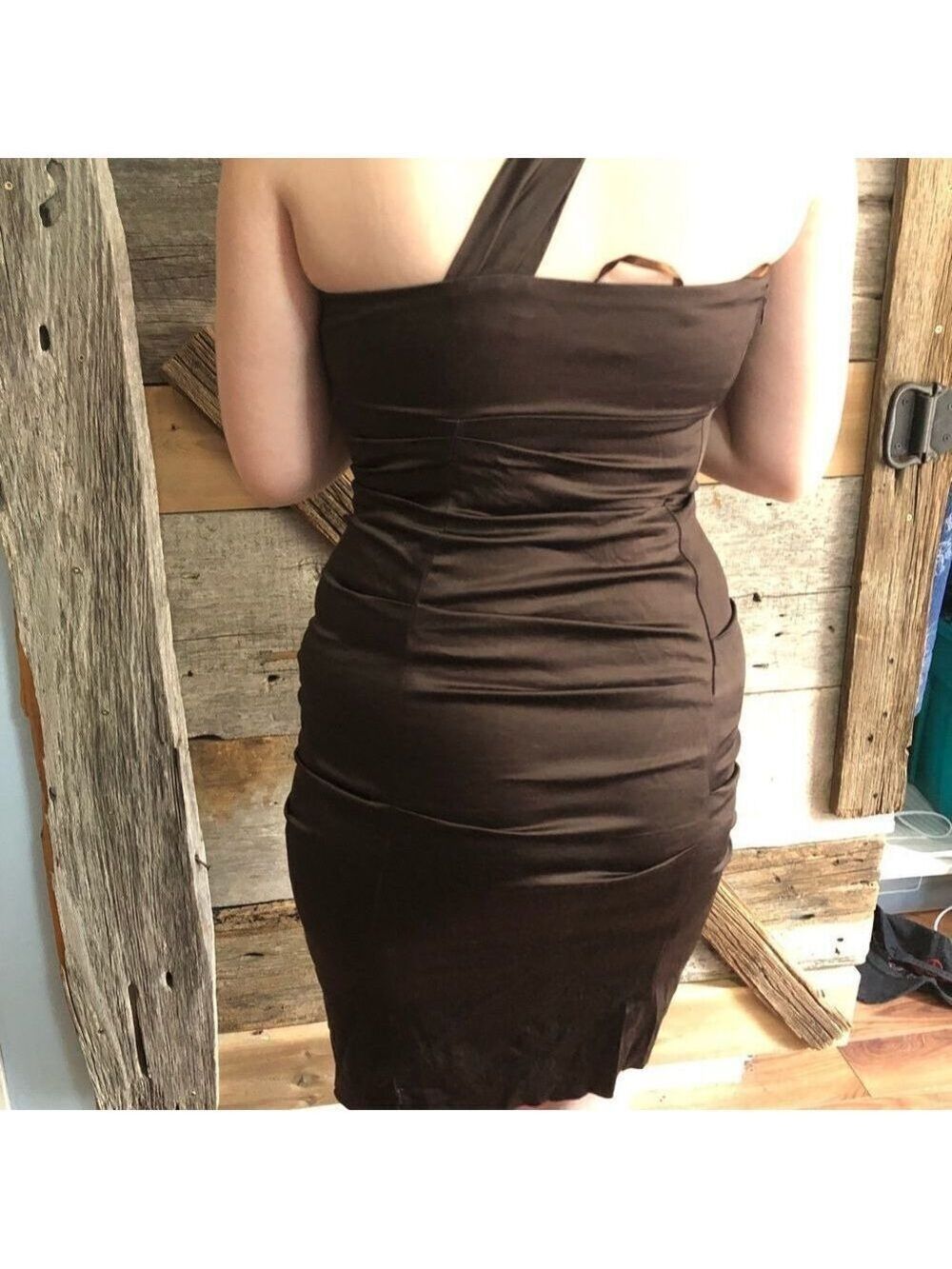 Le Chateau Size Small Brown Formal One Shoulder Dress - Picture 5 of 6